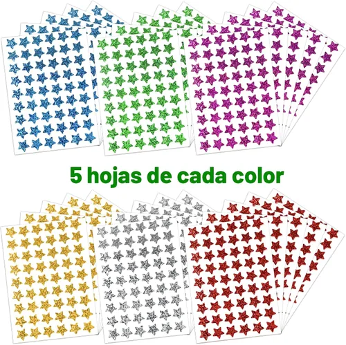 Vista 3 de Paquete de 1620 unidades, 6 colores, calcomanías holográficas pequeñas de estrella para recompensa de niños, tabla de comportamiento, suministros