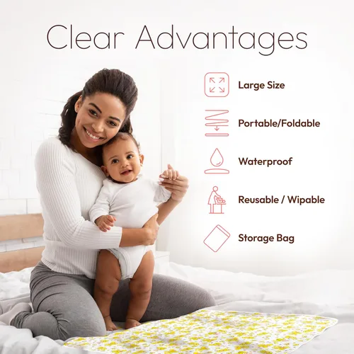 Vista 2 de Cambiador de bebé – Cambiador de pañales portátil impermeable de 31,5 x 25,5 pulgadas – Forros lavables con costuras dobles reforzadas – Cambio