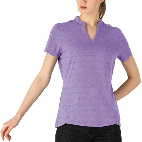 Vista 72 de Gopune Polo de golf con cuello en V para mujer, sin cuello, manga corta, ligera, de secado rápido, camisetas de tenis para correr