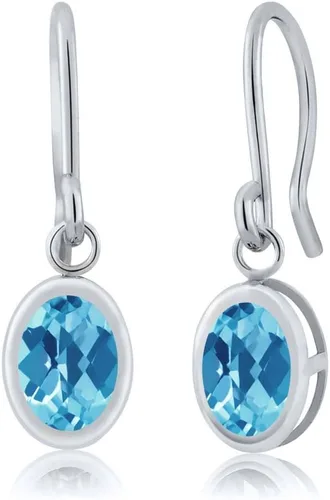 Vista 93 de Gem Stone King Aretes colgantes de plata de ley 925 de 0.276 x 0.197 in con piedra natal ovalada de alambre francés para mujer