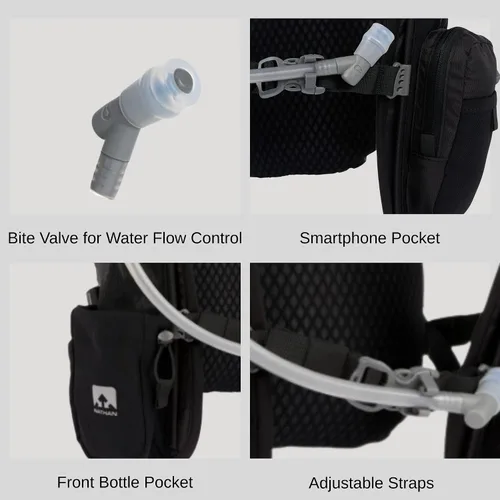 Vista 2 de Nathan Chaleco de hidratación para correr con bolsa de 2 litros incluida. Mochila con válvula de mordida para beber - Bolsillo compatible