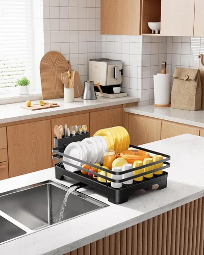 Vista 8 de Kitsure - Escurridor multifuncional para platos, 15.7 x 12.0 x 5.5 pulgadas, color negro Dish Rack for Kitchen Counter with Cutlery Holder