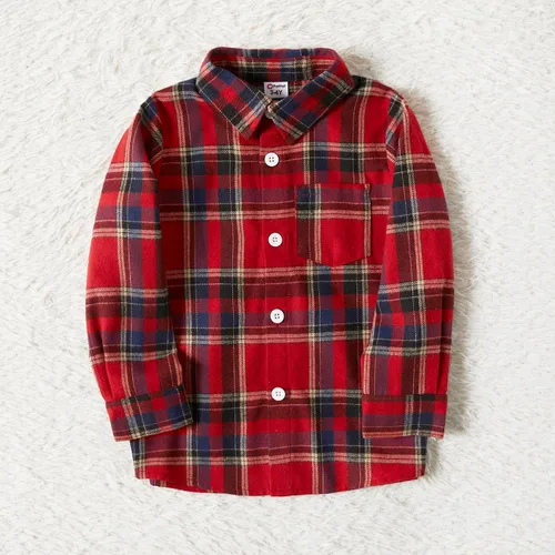 Vista 5 de PATPAT Conjuntos familiares a juego para mamá y yo, vestidos de falda y camisa a cuadros para parejas, conjuntos de manga larga con bolsillos