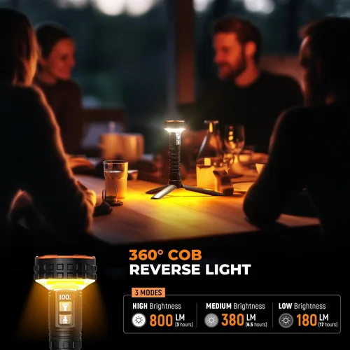 Vista 3 de ELESALL Linterna, linterna LED recargable de 5000 lúmenes con pantalla digital, 8 modos e impermeable IPX4 linterna EDC con base magnética