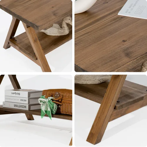 Vista 5 de HOKYHOKY Mesa de centro de madera maciza – 42.5 pulgadas Firwood Farmhouse Mesas de centro de madera rústica para sala de estar, mesa de centro