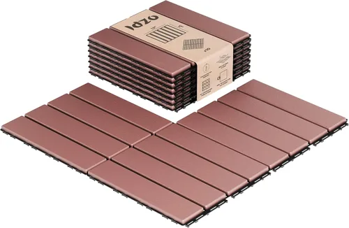 Vista 7 de IDZO Baldosas entrelazadas para terraza de 9.6 pies cuadrados - 10 piezas de baldosas de madera de acacia impermeables, baldosas para piso