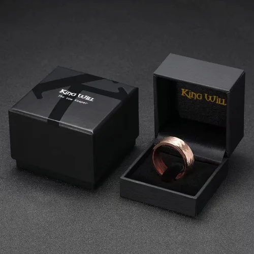 Vista 6 de King Will Anillo de carburo de tungsteno negro oro rosa plata oro de 0.315in con agujero interior incrustado de madera martillada, textura plana