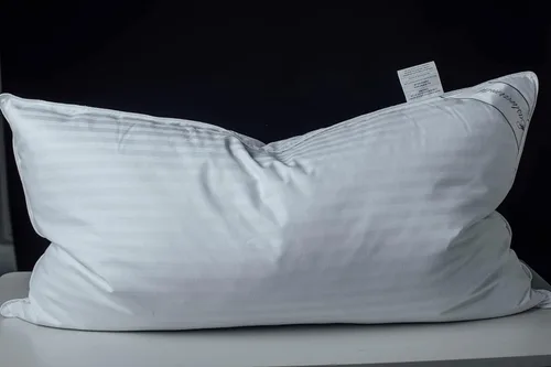 Vista 8 de Mezcla de plumas de ganso con almohadas de cama de poliéster, 100% algodón, soporte suave medio, paquete estándar de 1, rayas blancas