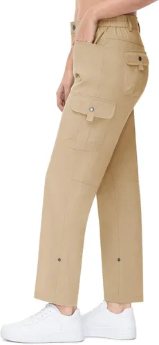 Vista 6 de TBMPOY Pantalones de senderismo para mujer, convertibles, enrollables, capri, de secado rápido, ligeros, con bolsillos de carga al aire libre