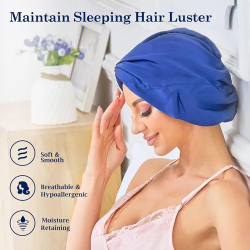 Vista 81 de Gorro de satén de seda ajustable para envolver el cabello para dormir, gorro de dormir de doble capa, turbante nocturno para cabello largo y rizado
