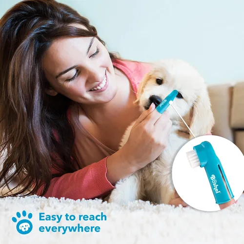Vista 6 de Paquete de cepillos de dientes para perro, 2 cepillos de dientes de doble cabeza con mango largo + 1 kit de cepillo de dientes para perros
