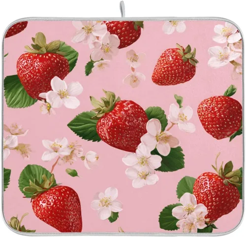 Vista 66 de Tapete de secado de platos de primavera naranja con flor de amapola para encimera de cocina, tapete escurridor absorbente de microfibra, tapete