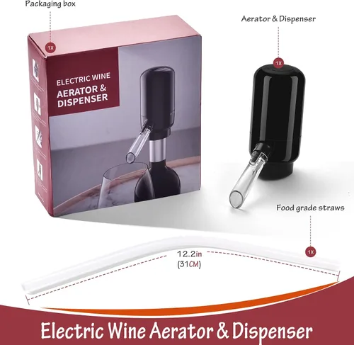 Vista 2 de BLUBYEES Aireador eléctrico de vino, máquina dispensadora de vino portátil de un solo botón y decantador de vino, filtro automático