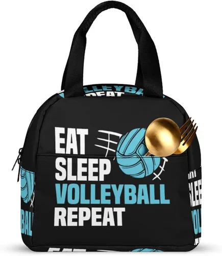 Vista 3 de Eat Sleep - Lonchera de voleibol y repetición para mujeres y hombres, bolsa de almuerzo aislada, reutilizable, bolsa de almuerzo