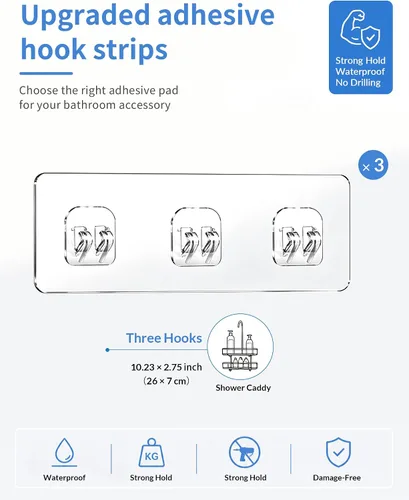 Vista 2 de COOLMI Shower Caddy Adhesive Replacement, 3 Pack Triple Hook Refill
