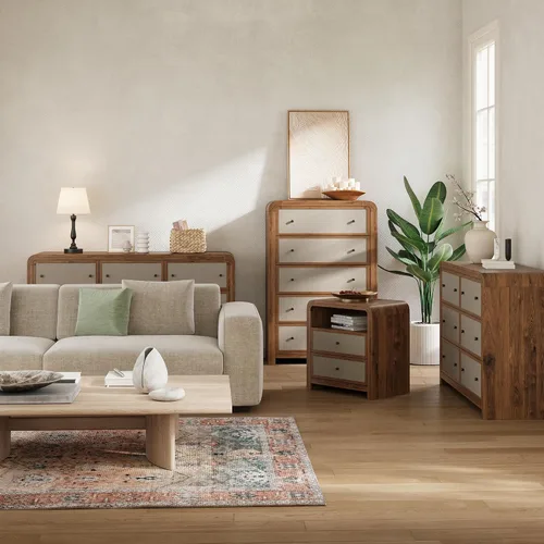 Vista 6 de Cómoda moderna de granja con 6 cajones para dormitorio Nogal