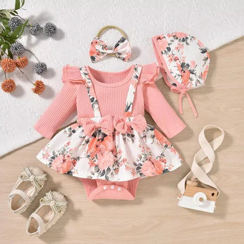 Vista 51 de Unutiylo Ropa de bebé recién nacida prematura con tirantes, traje de otoño e invierno, traje de manga larga con volantes