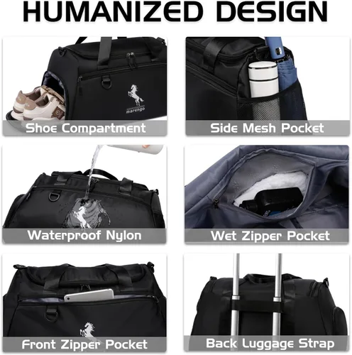 Vista 2 de Marengo Bolsa de gimnasio para hombres y mujeres, bolsa de gimnasio pequeña de 37 litros con compartimento para zapatos y húmedos, mochila de viaje