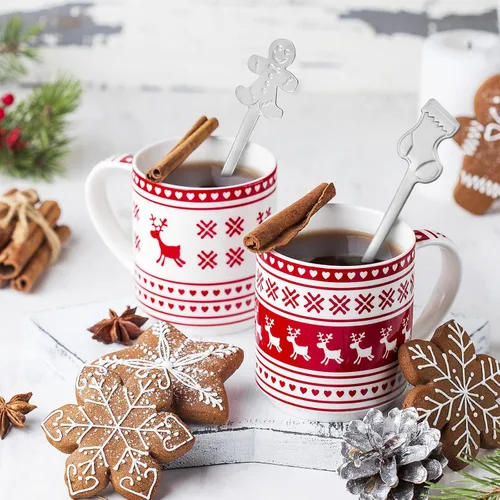 Vista 3 de Skyley Juego de 32 cucharas de Navidad para agitar, chocolate caliente, acero inoxidable, café, té, sopa, postre para bebidas, mezcla, batido, 4