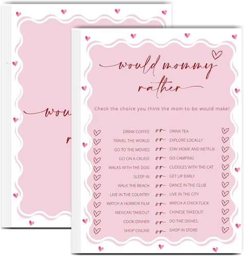 Vista 10 de Tarjetas de juego de peleas familiares para baby shower con tarjeta de respuesta, juegos de baby shower rosa para 30 invitados, tarjetas