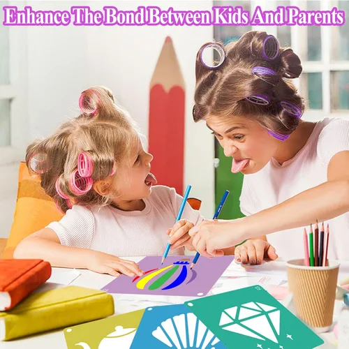 Vista 6 de LanMa 30 plantillas de dibujo para niños y niñas, plantillas coloridas de pintura de plástico de 8 x 8 pulgadas, tiza para acera