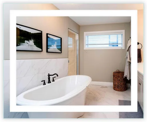 Vista 9 de Mirrors & Marble Espejo de pared LED grande – Espejo rectangular iluminado frontal para baño, dormitorio o ducha, antivaho y montado en la pared