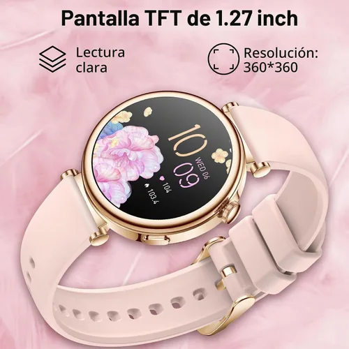 Vista 6 de Reloj inteligente para mujer (respuesta/hacer llamada) 1.27" HD Fitness Rosa