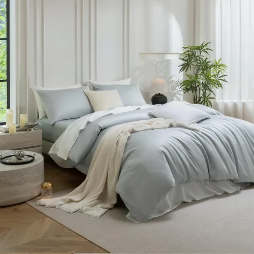 Vista 3 de MooMee Juego de funda de edredón 100% algodón de fibra extra larga de 600 hilos, satén sedoso, suave, transpirable, duradero, ropa de cama