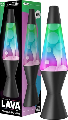 Vista 8 de Lava The Original Lamp - 14.5 pulgadas verde neón - Lámpara clásica de movimiento líquido - Líquido naranja y rosa - Artículo #2096