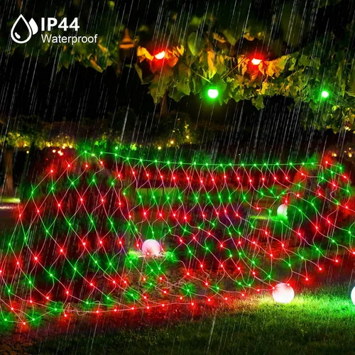 Vista 4 de 198 luces de red LED de 9.8 pies x 6.6 pies enchufables, 8 modos de iluminación de malla conectables, luces de red de Navidad impermeables al aire