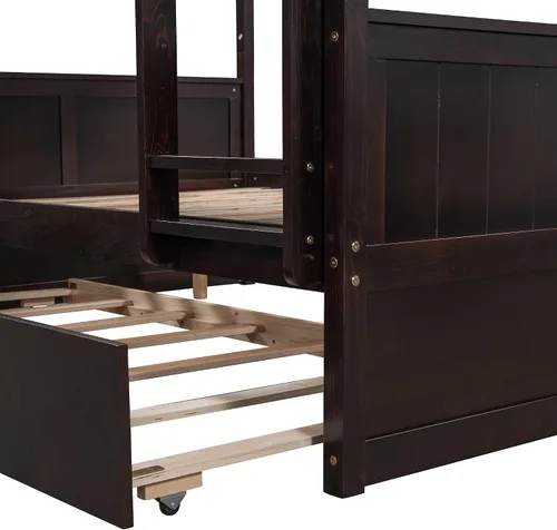 Vista 6 de Bellemave Literas de tamaño matrimonial sobre matrimonial con cama nido de tamaño individual, litera baja para niños, adultos y adolescentes