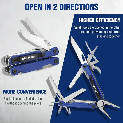 Vista 5 de WORKPRO Multiherramienta con cuchillo de bolsillo, regalo de cumpleaños para hombres, papá, padre, marido, alicates de acero inoxidable 18 en 1