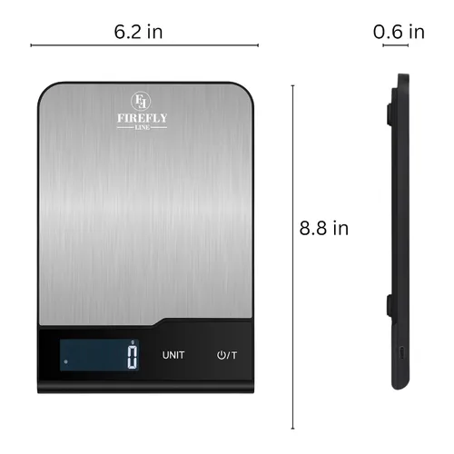 Vista 2 de Báscula digital de cocina, 22 libras, acero inoxidable, gramos y onzas para hornear y cocinar, precisión de 0.04 oz