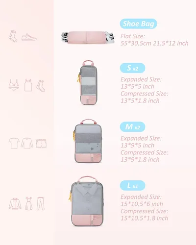 Vista 5 de BAGSMART - Juego de 6 cubos de compresión para maletas, juego de 6, 4 y 2, cubos organizadores de viaje, juego de bolsas expandibles, organizadores