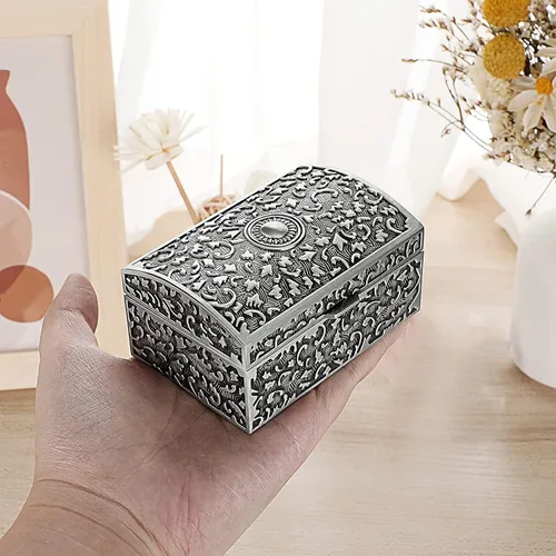Vista 4 de Organizador de joyero para mujeres y niñas caja organizadora de collares caja de joyería de metal para anillos aretes joyería de almacenamiento