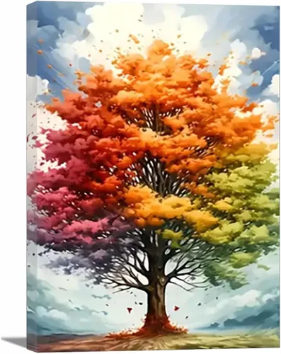 Vista 9 de VOCBAN Nature Tree of Life Abstract Pictures Canvas Painting Large Modern Canvas Wall Art Colorful Trees Living Room Wall Decor Plant Prints(black