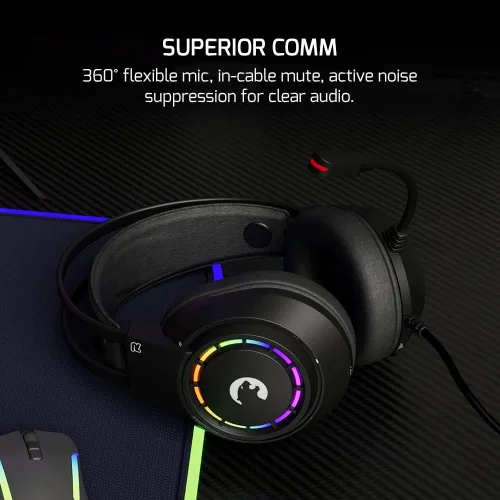 Vista 3 de GAMEPOWER Voldon Rainbow Gaming Headset - Sonido envolvente virtual 7.1, auriculares con cable con controladores de 1.969 in, micrófono
