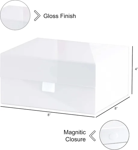 Vista 3 de Purple Q Crafts 1 paquete de caja de regalo dura blanca con tapa de cierre magnético de 8 x 8 x 4 pulgadas, cajas cuadradas con acabado blanco