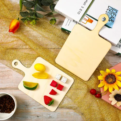 Vista 5 de Yalikop 6 piezas de mini tabla de cortar de madera para manualidades con asa, tabla de cortar de paleta sin terminar, pequeña cocina para servir