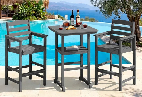 Vista 10 de SERWALL Juego de 3 sillas Adirondack de alta densidad y mesa de bar, Aruba