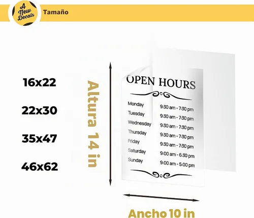 Vista 3 de Letrero comercial personalizado - Logo de tienda para ventana - Horarios de operación interior exterior - Calcomanía adhesiva reversible