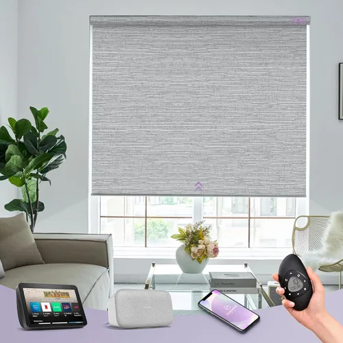 Vista 24 de Graywind Persianas enrollables motorizadas 100% opacas compatibles con Alexa Google, de vinilo, impermeables, inalámbricas, control remoto A-Beige