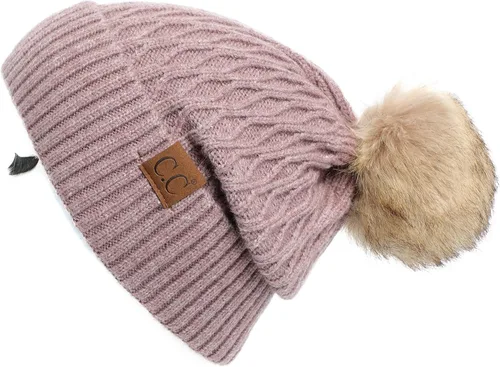 Vista 75 de Gorro unisex liso con pompón y ribete (HAT-43) de C.C Hatsandscarf Exclusives Marfil