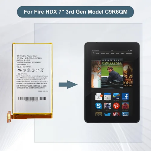 Vista 6 de Batería de repuesto 58-000043 compatible con HDX 7" 3ª generación modelo C9R6QM con herramientas