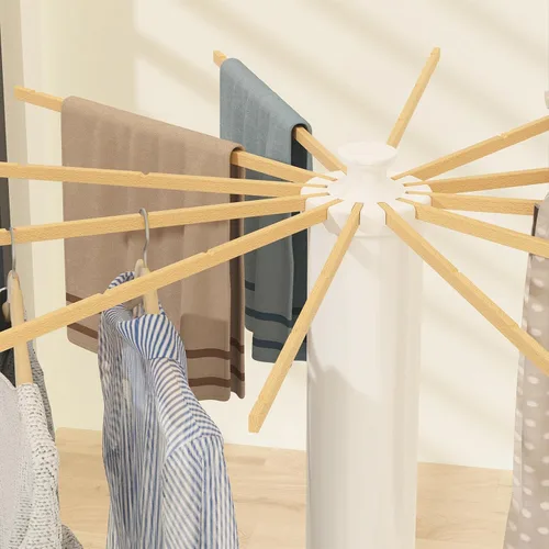Vista 3 de Dr.DJ Trípode plegable para secar ropa con 12 brazos de secado de madera para uso en interiores, balcón y RV