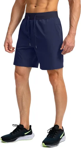 Vista 2 de Pantalones deportivos para hombres, pantalones cortos livianos y de secado rápido para gimnasio y entrenamiento atlético con bolsillos