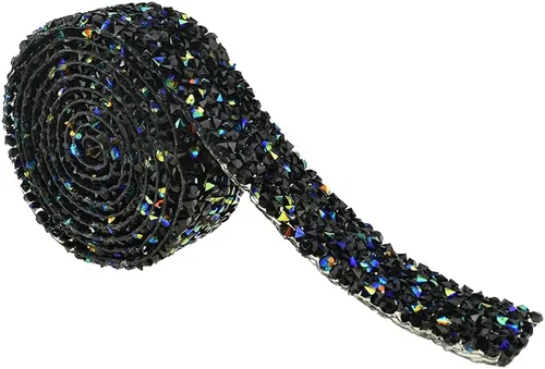 Vista 13 de Hahiyo Cinta de diamantes de imitación de cristal, pegamento térmico, reutilizable, elástico, rollo de malla brillante, 1 yarda, palo de planchar