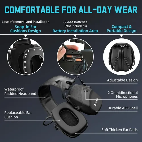 Vista 5 de ZOHAN EM054 Electronic Ear Protection for Shooting Range with Sound Amplification Noise Reduction, Ear Muffs for Gun Range