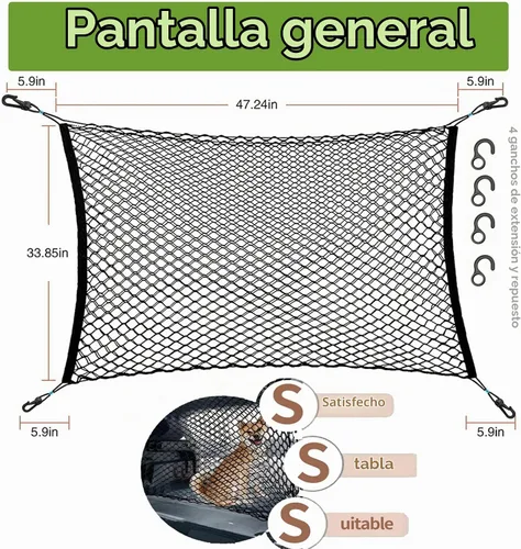 Vista 4 de Red de barrera para perros y automóviles, red de equipaje elástica para equipaje (47.24 x 33.85 pulgadas), red de seguridad de doble capa