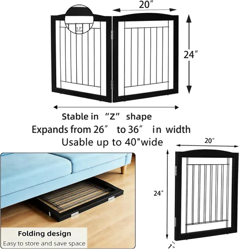Vista 7 de ZJSF Puerta plegable independiente para perros para casa, puerta de madera extra ancha para cachorros, escaleras, puertas para mascotas, valla alta